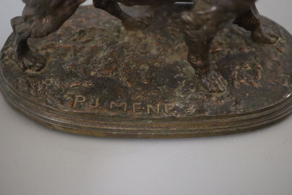 After Pierre Jules Mene. A bronze figure of a terrier, on oval plinth base, height 11cm